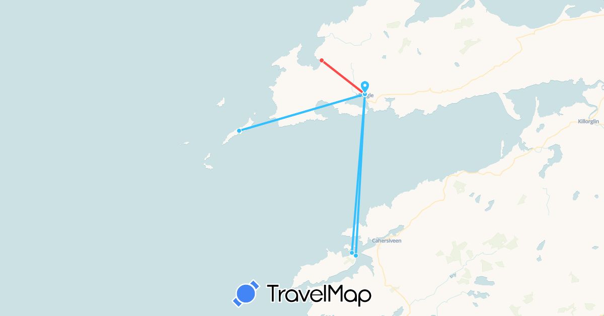 TravelMap itinerary: driving, hiking, boat in Ireland (Europe)